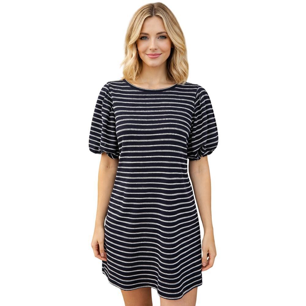 Loft Beach Black and White XS Oversized Puff Sleeve Midi Dress